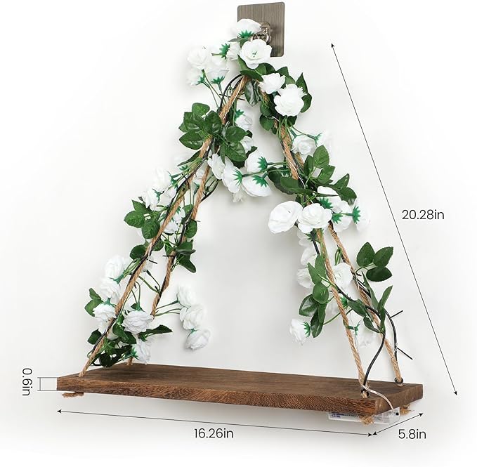 Floating Shelves for Wall,Plant Wall Decor,Hanging Shelf,Cottage Core Decor,Room Decor Aesthetic,Boho Room,Adhesive Shelves,Floating Shelves for No Drilling,Two-Piece Set(White Flower)-NeatNest
