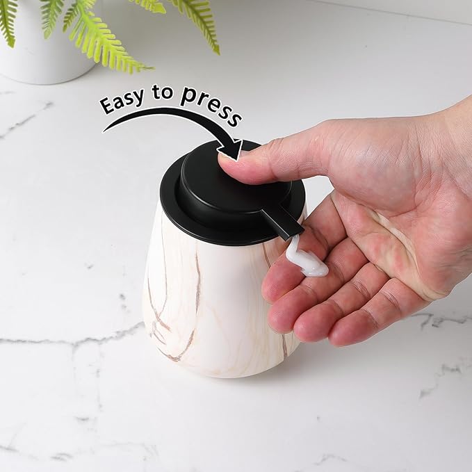 12Oz Ceramic Liquid Soap Dispenser - Modern Lotion Hand Soap Dispenser with Easy-to-Press Black Pump, Reusable and Refillable Dish Soap Dispensers for Bathroom & Kitchen, Marble Brown-NeatNest