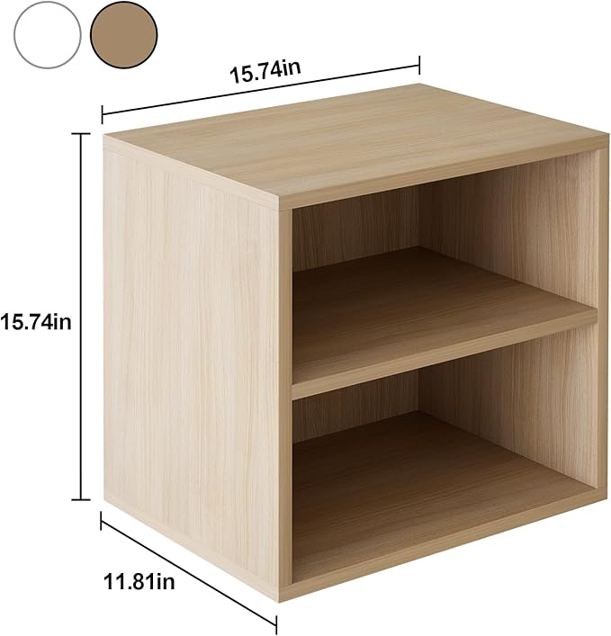 Garden 4 you Cube Storage Organizer Shelf, 2 Tiers Stackable Bookshelf, Wooden Display Bookcase with 2 Cube Storage, Small Storage Cabinet for Living Room Bedroom, Natural-NeatNest