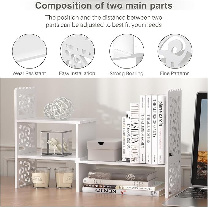 Jerry & Maggie - WPC Desktop Organizer White Office Storage Rack Shelf | Birthday Gifts - Toy - Home Decor | Free Style Rotation Display Modern Luxurious Stand Shelf (White)-NeatNest