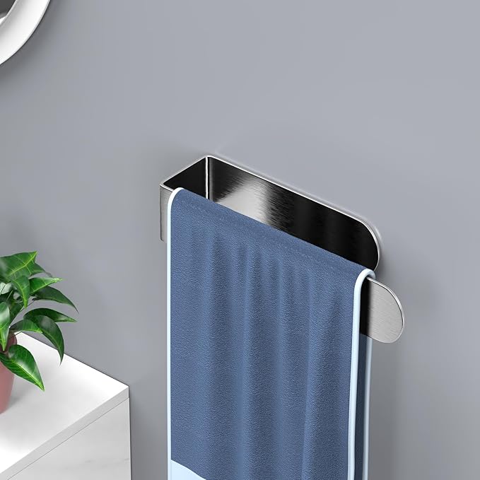 HUFEEOH Hand Towel Holder, Silver Hand Towel Bar, Self Adhesive Bathroom Towel Bar Stick on Wall, Stainless Steel Brushed