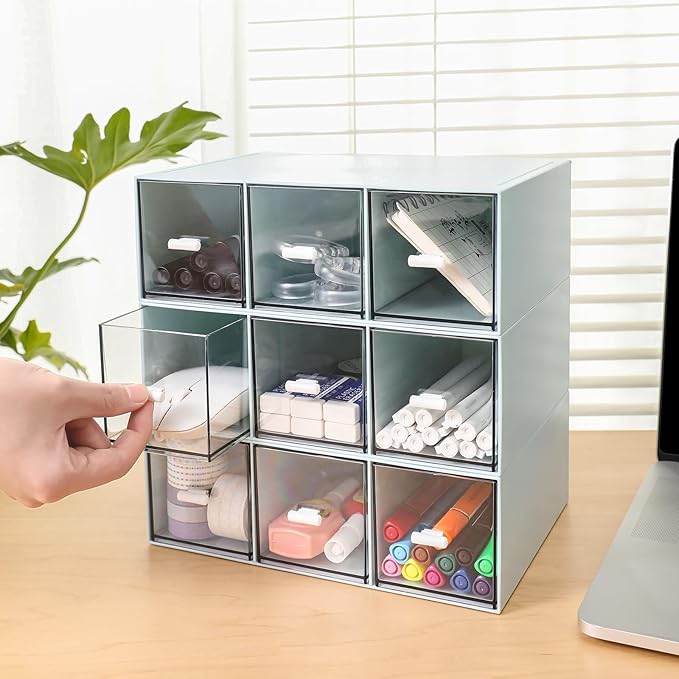 Plastic 3 Drawer Organizer for Cosmetic Storage, Desk Organizer, Makeup Organizer for nail polish, Lipstick, Brushes, Jewelry, Skincare, Bathroom Organization Boxes - Blue-NeatNest