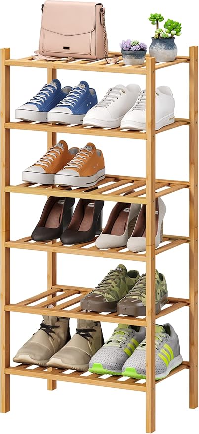Small Shoe Rack, 6-Tier Shoe Shelf for Entryway, Bamboo Wood Shoe Rack for Closet & Hallway, Long 17.2IN | Beautiful | Functional | Sturdy | Durable-NeatNest
