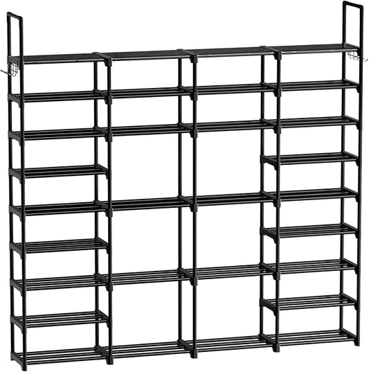 WOWLIVE 4 Row 9 Tiers Extra Large Shoe Rack 72-80 Pairs Big Tall Metal Shoe Shelf, Heavy Duty Organizer for Closet Entryway, Boot Rack Storage Stackable Stand for Garage Black-NeatNest