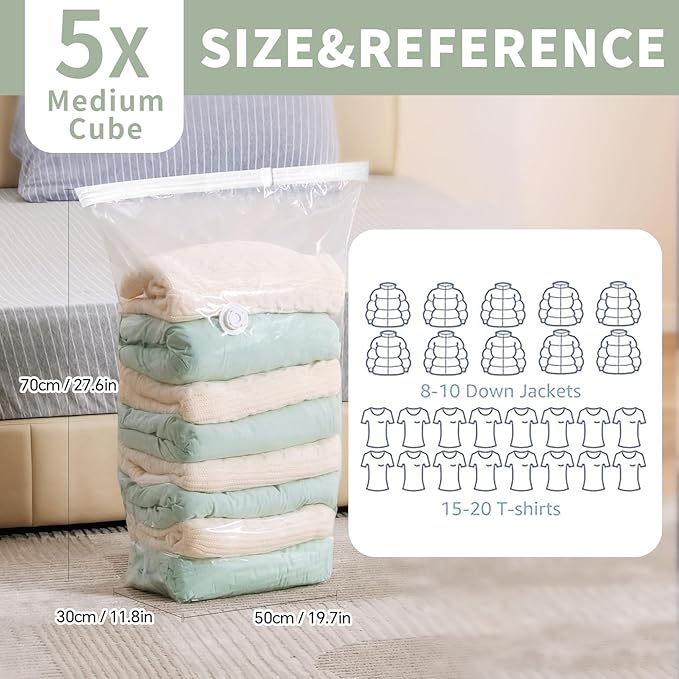 ‌Roqao 5 PACK Cube Vacuum Storage Bags, 19x27x11 Inch Vacuum Seal Bags for Clothing, Blankets, Bedding, Space Saver Vaccine Sealed Storage Bags, Seasonal Storage, Medium-NeatNest