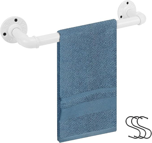Industrial Pipe Towel Rack Towel Bar, Heavy Duty Wall Mounted Rustic Farmhouse Bath Towel Holder for Bathroom (White, 12 inch)
