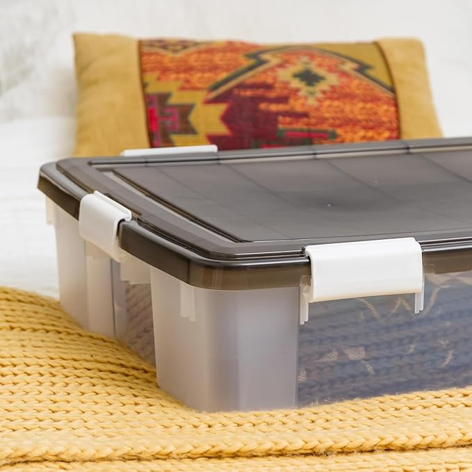 IRIS USA WeatherPro Underbed 47 Qt Storage Bins with Lids, 1 Pack, BPA-Free Plastic Gasket Box with Tight Latch and Seal, Stackable Nestable Underbed Tote Tub - Gray/Clear-NeatNest