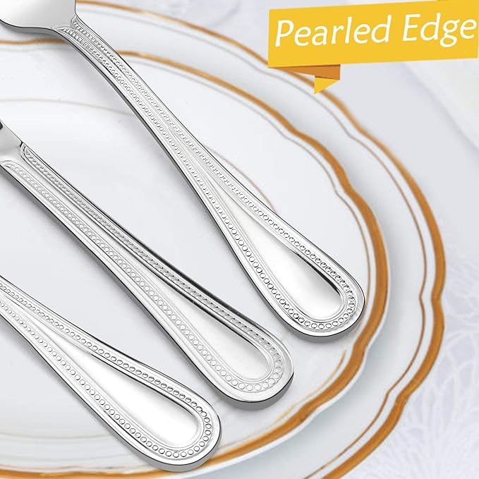 20-Piece Silverware Set, HaWare Stainless Steel Flatware Service for 4, Pearled Edge Tableware Cutlery Include Knife/Fork/Spoon, Beading Eating Utensil for Home, Mirror Polished, Dishwasher Safe