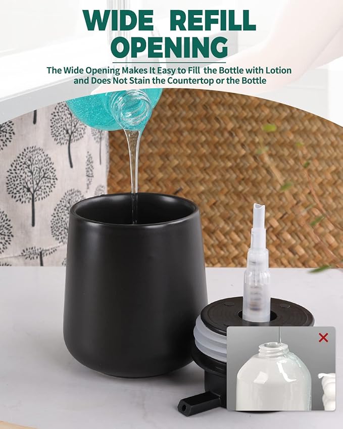 Bosilunlife Black Lotion Dispenser - 12Oz Ceramic Soap Dispenser Bathroom Refillable Liquid Hand Wash Dispenser for Bathroom Kitchen Dish Soap Dispenser with Easy-to-Press Pump-NeatNest