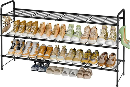 3 Tier Shoe Rack for Closet, 46.5 Inch Extra Long Shoe Storage Organizer for Shelves, Heavy Duty Metal, Easy Assembly, Black-NeatNest