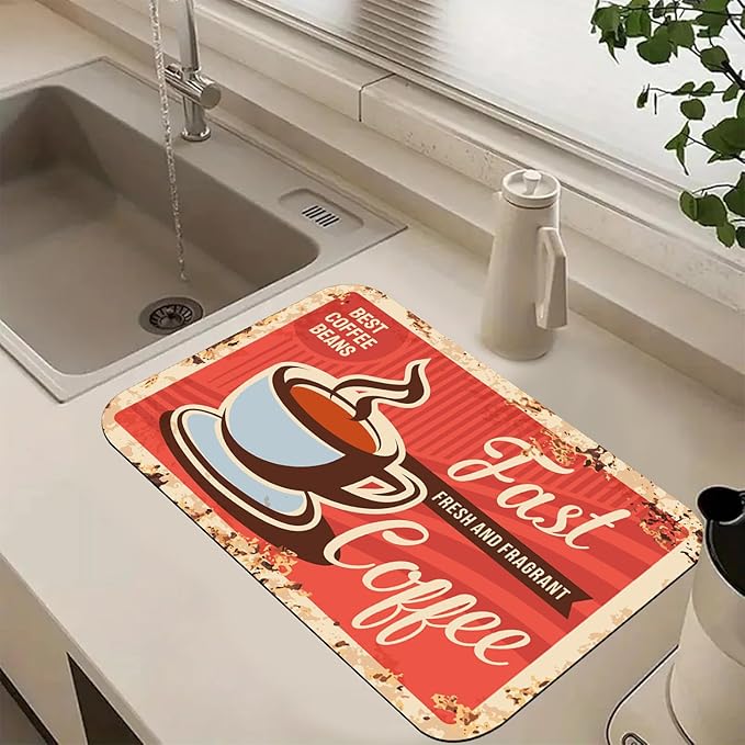 Coffee Dish Drying Mats for Kitchen Counter Absorbent Fast Dry Dish Drainer Rack Mats for Dishes Utensils Pot and Pan, Kitchen Accessories 20"x12"-NeatNest