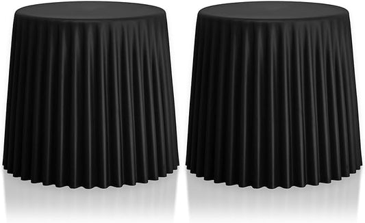 2xhome Set of 2 Modern Stackable Stools | Versatile Plastic Molded Coffee Table, Ottoman, Chairs | Weather Resistant for Indoor Outdoor Use, Black
