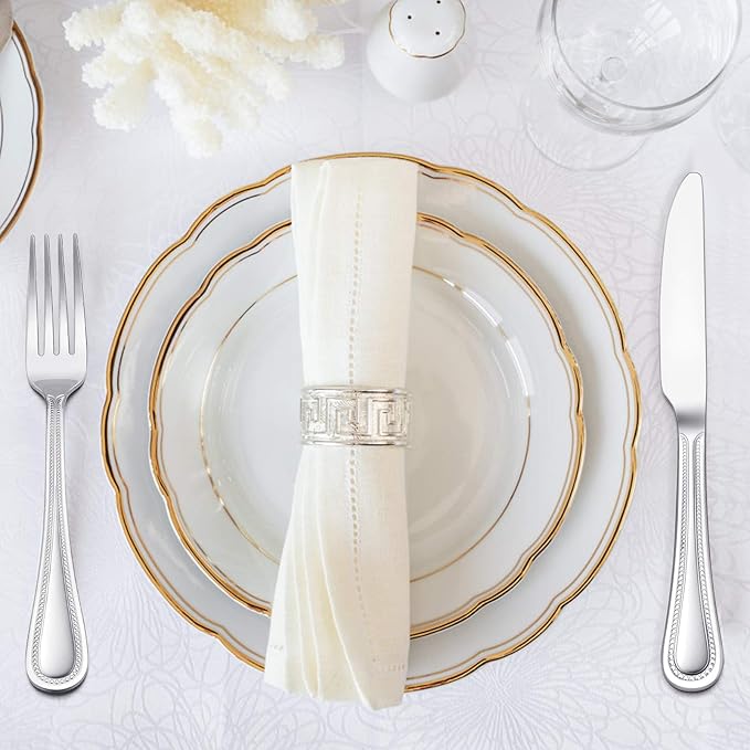 20-Piece Silverware Set, HaWare Stainless Steel Flatware Service for 4, Pearled Edge Tableware Cutlery Include Knife/Fork/Spoon, Beading Eating Utensil for Home, Mirror Polished, Dishwasher Safe