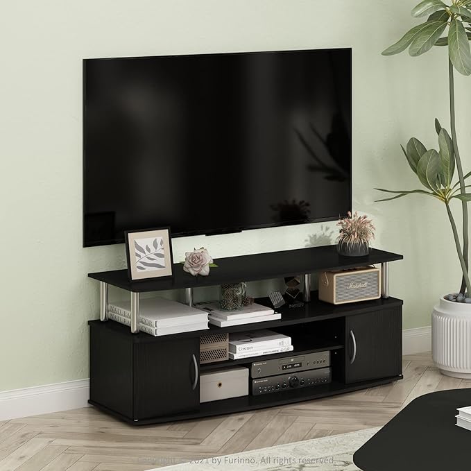 Furinno JAYA Large Entertainment Stand for TV Up to 55 Inch, Americano/Chrome-NeatNest