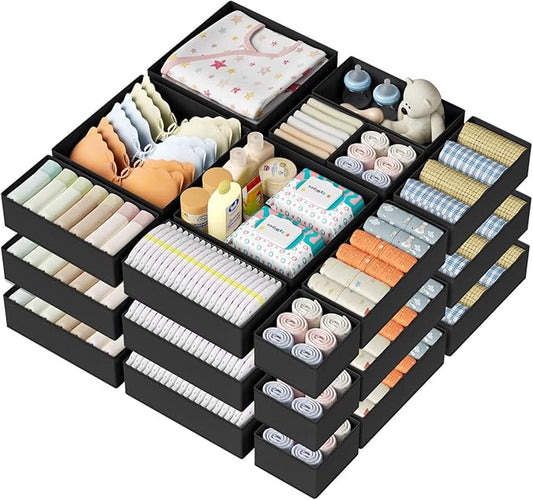 DIMJ Drawer Organizer Clothes Storage - 24 Pack Baby Dresser Organizer for Nursery, Foldable Closet Drawer Organizer Bins for Bedroom Organization, Fabric Storage Dividers for Socks, Underwears, Bras-NeatNest