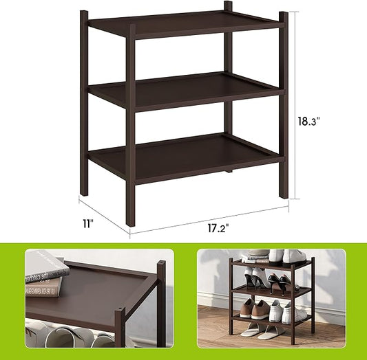 BMOSU 3-Tier Bamboo Small Shoe Rack Premium Stackable Shoe Shelf Storage Organizer for Hallway Closet Living Room Entryway Organizer(Brown)-NeatNest