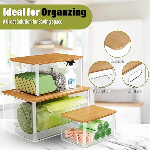 3 Pack Trash Bag Holder Dispenser with Lid, Extra Large Stackable Plastic Garbage Bag Holder Dispenser Under Sink for Kitchen, Pantry, Laundry Room, Cabinet Organizer and Storage-NeatNest