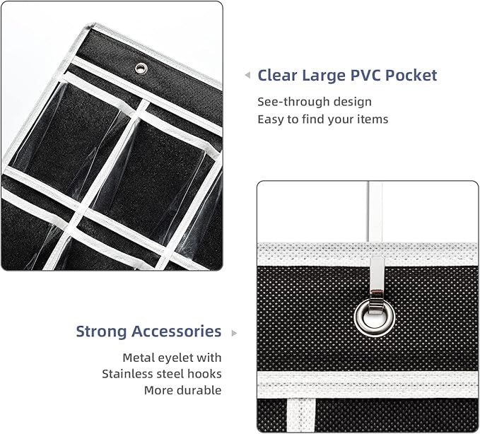 36 Clear Pockets Classroom Pocket Chart for Cell Phones,Pocket Chart Organizer for Calculator Holder with 36 Number Sticker Classroom Hanging Cell Phones Organizer (Black)-NeatNest