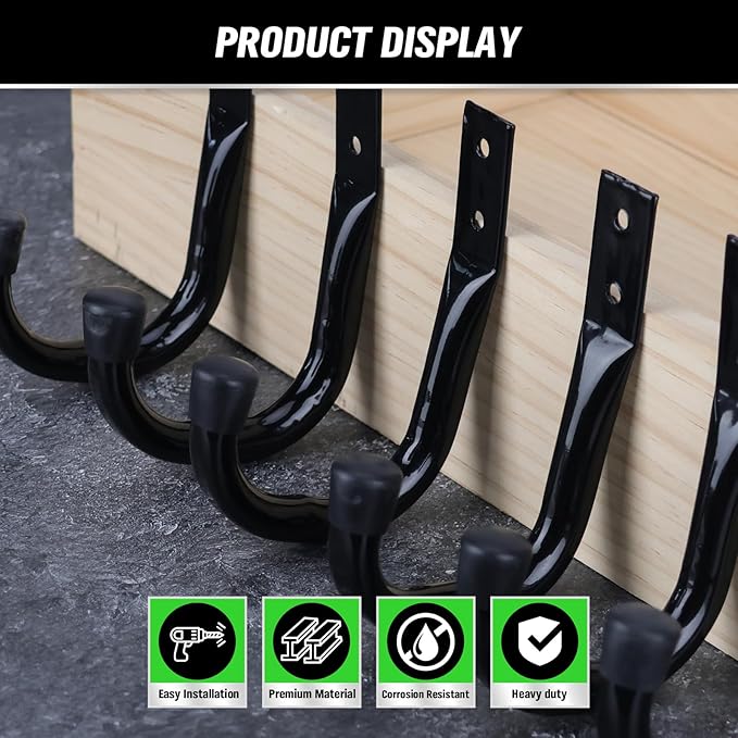 Heavy Duty Garage Storage Hooks, 12-piece Bike Hooks for Garage Wall, Utility Garage Hooks, Wall Mount J Hook for Hanging, Large Metal Storage Organizer Tool, Extension Cord Hanger-NeatNest
