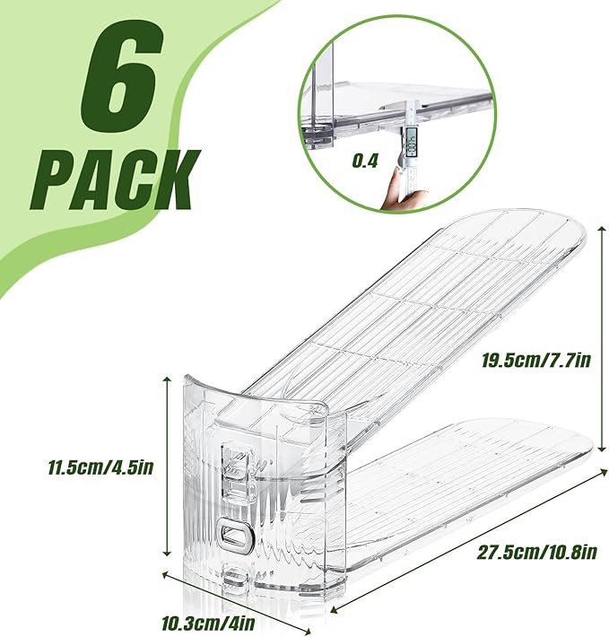 Adjustable Shoe Slots Organizer,6 PACK Transparent Shoe Stackers Shoe Rack Holder Shoe Space Savers Double Layer Stack Shoe Racks for Closet Organization(Transparent)-NeatNest