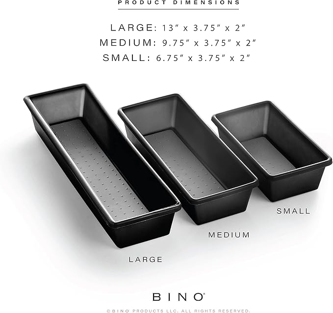 BINO | 3-Piece Drawer Organizer Bin Set, Small - Grey | THE MODULAR | Multi-Purpose Storage | Soft-Grip Lining and Non-Slip Rubber Feet | Durable | BPA-Free | Desk Drawer Organizer | Vanity Organizer-NeatNest