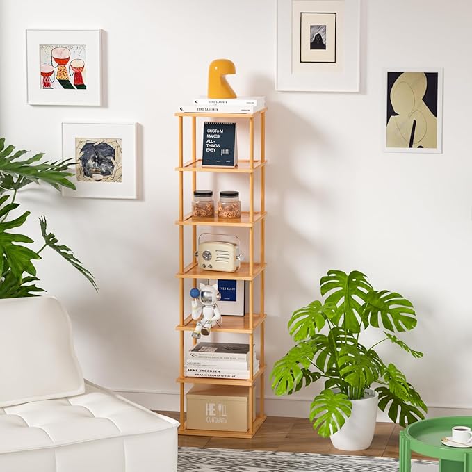 Bamboo Free Standing Shoe Rack Shelf Multi Tier Tall Wooden Stackable Shoes Rack Organizer for Closet Front Door Entrance Narrow Vertical Shoe Storage Rack for Corner Stand (Bamboo, 7 Tiers)-NeatNest