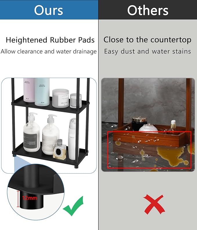 3 Tier Bathroom Organizer Countertop, Stainless Steel Perfume Tray and Vanity Countertop Shelf, Makeup Skin Care Bathroom Organizers and Storage for Dresser, Kitchen (Matte Black)