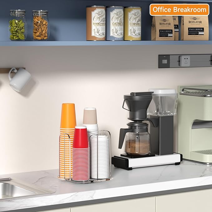 Beego Rotatable 4-Compartment Acrylic Cup Dispenser - Coffee Station Cup and Lid Carousel Countertop Plastic Cup Holder for Restaurant Breakroom Coffee Bar-NeatNest