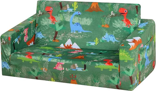 Foam Kid Sofa Couch, 2 in 1 Convertible Sofa to Bed for Baby,Velvet Toddler Sofa Chair with Side Pocket for Kid Playing (W29.92) (Green)-NeatNest