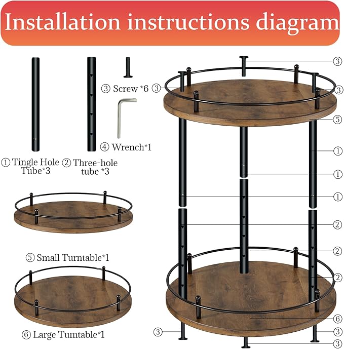 2 Tier Lazy Susan Organizer,2-Tier Spinning Spice Rack with Stable Carousel Base & 4 Height Settings for Cupboard Kitchen Countertop Dining Table Cupboard (Two-Ply(Round))