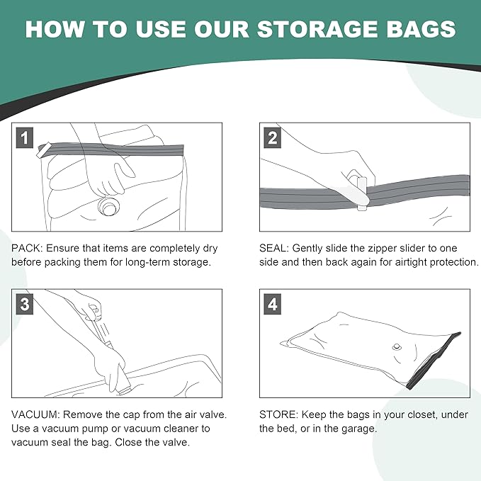 Vacuum Storage Bags, Space Saver Bags, Vacuum Sealed Bags for Comforters, Blankets, Clothes Storage, Hand Pump Included, 6-Jumbo-NeatNest