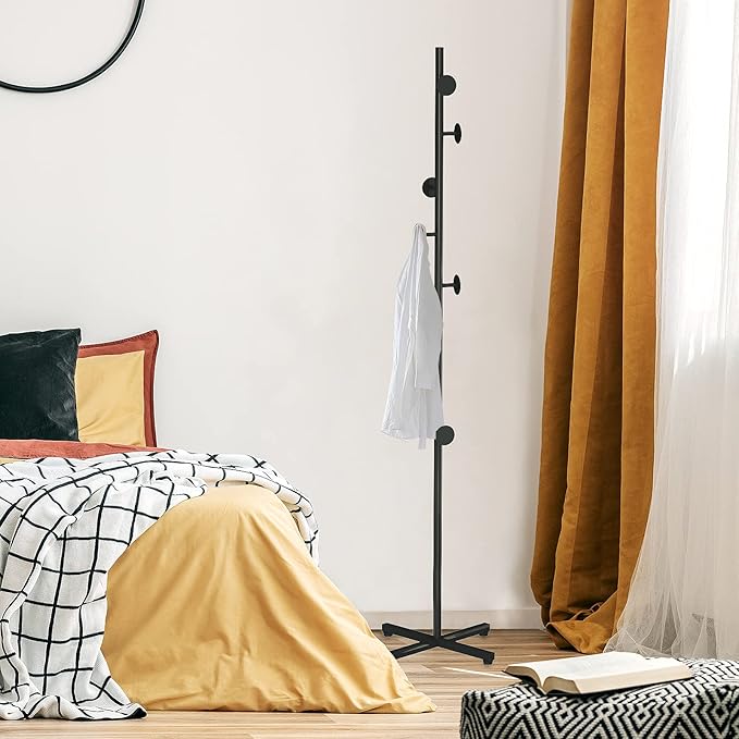 Coat Rack Freestanding, Black Coat Tree With 8 Hooks Metal Coat Stand for Entryway,Hallway, Bedroom, Office for Coats, Hanging Clothes, Jacket, Hats, Bags-NeatNest