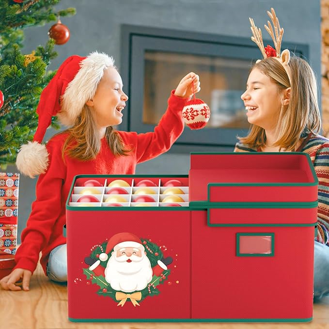 Christmas Ornament Storage Box Christmas Ornament Storage Organizer with Adjustable Divider 128 Ornaments 600D Oxford Fabric Christmas Storage Containers Holiday Ornament Storage Box-NeatNest