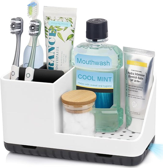 Bathroom Counter Organizer, Bathroom Organizers and Storage, Detachable Toothbrush Holders for Bathroom Vanity Sink Organizer (White)-NeatNest