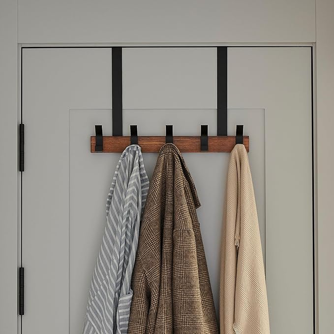 Over The Door Hooks - Door Hanger Hooks, Over The Door Towel Rack for Bathroom Pine Wood Over The Door Hooks for Hanging 16.9 Inches