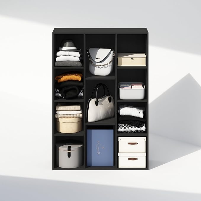 Furinno Reed 11-Cube Open Shelf Multipurpose Closet & Clothing Storage, Storage Organizer, Blackwood-NeatNest