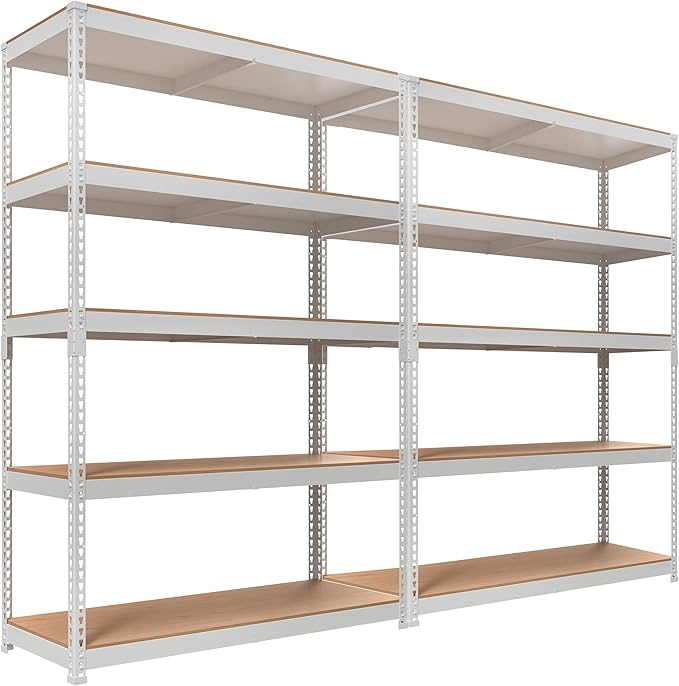 HOMEDANT White 5 Tier Laminated Boltless Heavy Duty Garage Storage Adjustable Wide Size Metal Shelving Unit Utility Rack Shelves Organization Shelf Shed Warehouse 47.7" W x 18.2" D x 71.3" H 2Pack-NeatNest