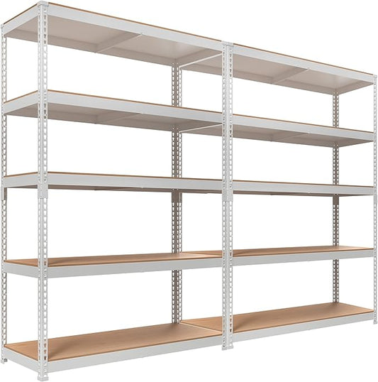 HOMEDANT White 5 Tier Laminated Boltless Heavy Duty Garage Storage Adjustable Wide Size Metal Shelving Unit Utility Rack Shelves Organization Shelf Shed Warehouse 47.7" W x 18.2" D x 71.3" H 2Pack-NeatNest
