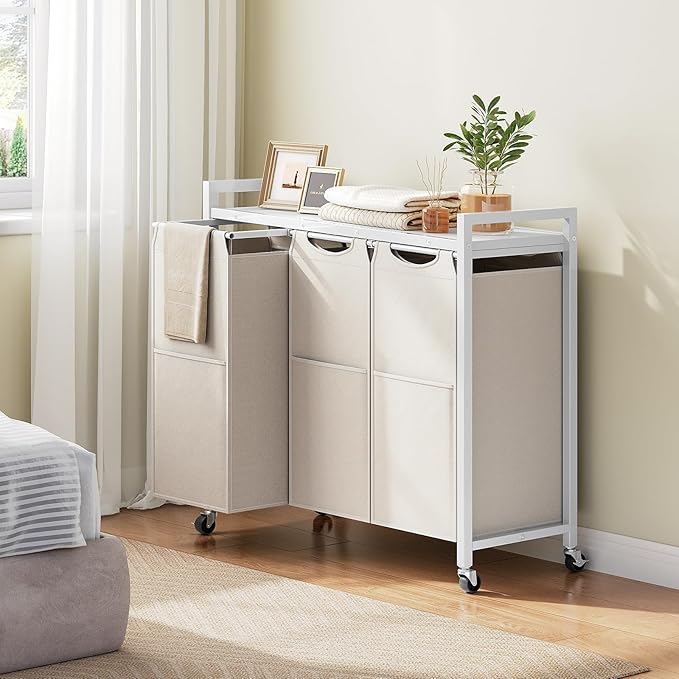 HOOBRO Laundry Sorter 3 Section, Laundry Hamper with Wheels, 3 × 11.5 Gal (43.4L), Rolling Laundry Basket, Pull-Out and Removable Oxford Fabric Bags, White WG76XY01-NeatNest