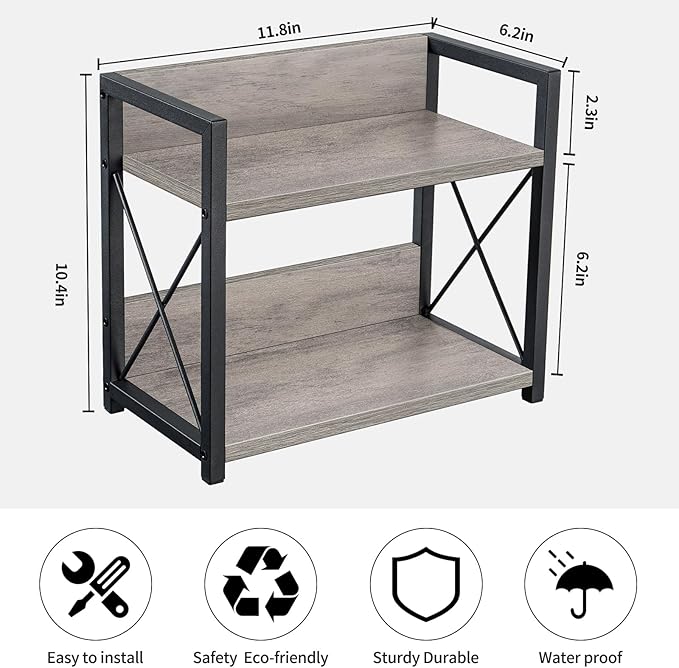 Giikin Countertop Shelf Organizer, 2 Tier Kitchen Spice Rack Organizer for Countertop, Wood Coffee Counter Shelf Organizer for Home (Grey, S)-NeatNest