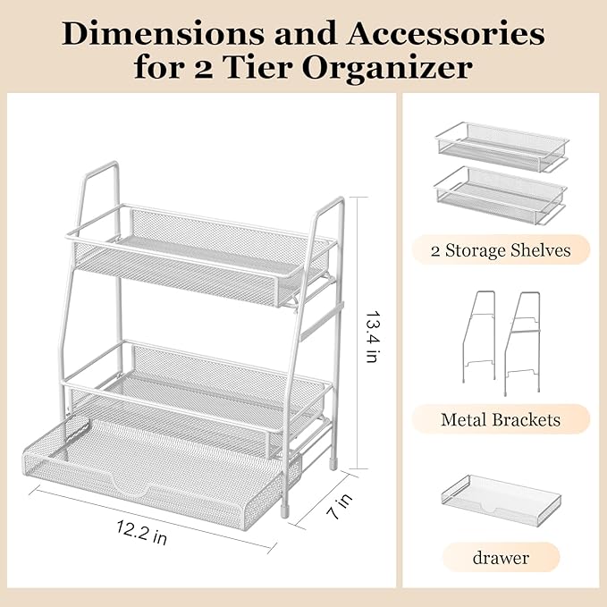 LEMIKKLE 2-Tier Bathroom Counter Organizer with Drawers, Multi-Purpose Makeup Organizer Countertop, Large Skincare Organizers, Exquisite Vanity Shelf-NeatNest