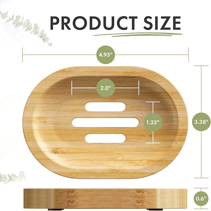 AmazerBath Bamboo Soap Holder, Bamboo Soap Dish, 2 Pack Soap Dishes for Bar Soap, Soap Tray Self Draining, Oval Soap Saver for Shower, Bathroom, Kitchen-NeatNest