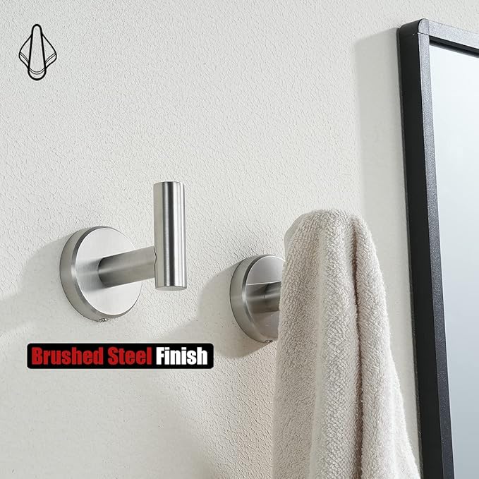 JQK Bathroom Towel Hook Brushed, Coat Robe Clothes Bath Wall Hooks for Kitchen Garage SUS 304 Stainless Steel Thick 0.8mm, 2 Pack Brushed Steel, TH100-BN-P2-NeatNest
