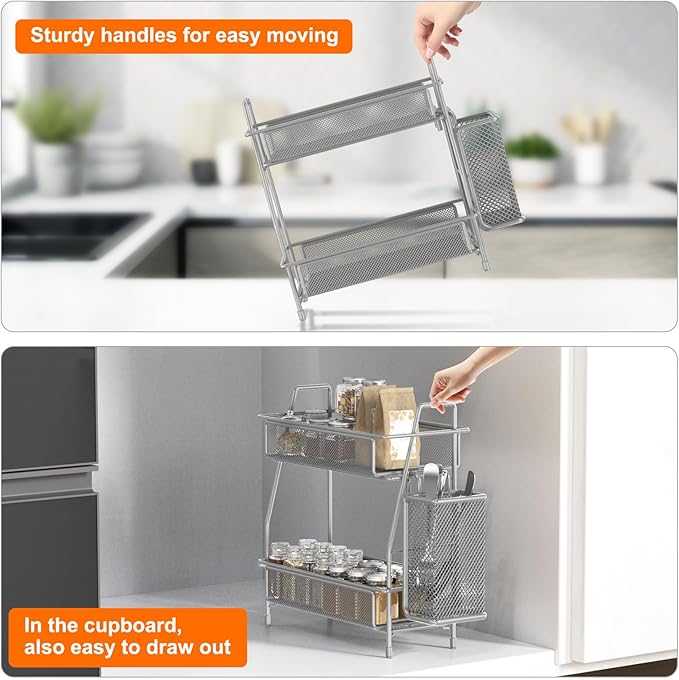 LEMIKKLE Spice Rack Organizer for Kitchen Counter, Spices Organizer and Storage Seasoning Organizer for Cabinet, Kitchen Metal Countertop Organizer with Side Basket (Grey)-NeatNest