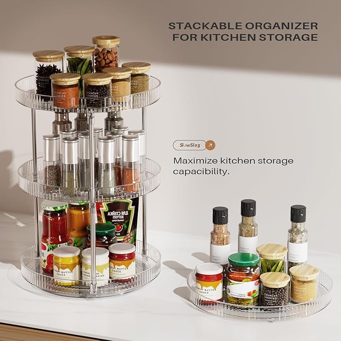 2 Tier Lazy Susan, 360 Degree Rotating Clear Organizer for Table Top, Seasoning, Makeup & Perfume Organizer for Vanity, Counter Organizer Tray for Kitchen, Bathroom-NeatNest