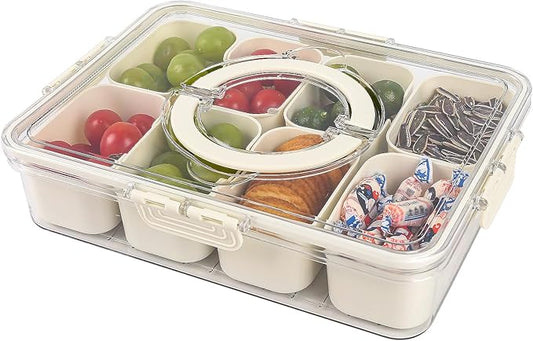 Divided Serving Tray with Lid and Handle, Snackle Box Charcuterie Container for Portable Snack Platters - Clear Organizer for Snacks,Candy, Fruits, Nuts for Party, Entertaining, Travel-NeatNest