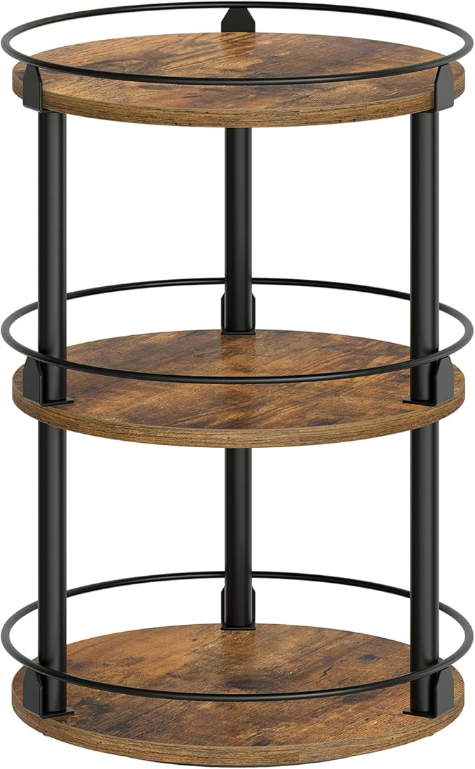 3-Tier Lazy Susan Organizer, Rotating Spice Rack, Spinning Organizer, Industrial Turntable Spice Rack Organizer for Cabinet, Kitchen Countertop, Pantry, Rustic Brown and Black SR23BR-NeatNest