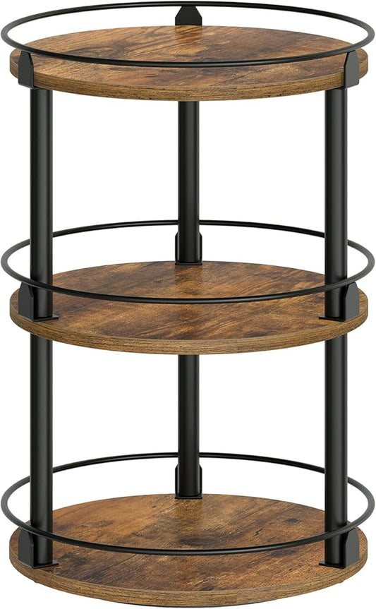 3-Tier Lazy Susan Organizer, Rotating Spice Rack, Spinning Organizer, Industrial Turntable Spice Rack Organizer for Cabinet, Kitchen Countertop, Pantry, Rustic Brown and Black SR23BR-NeatNest
