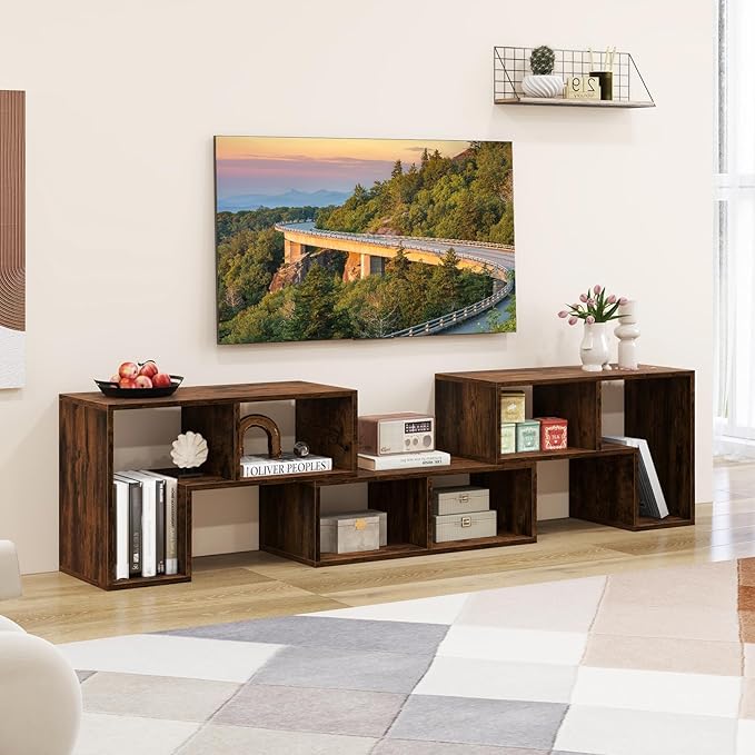 Giantex Free-Combination TV Stand for Bedroom - Entertainment Center for 50 55 60 65 Inch TV, 3-Piece Media Console Table with Storage Cubes, Deformable Open Storage Bookcase Shelf (Brown)-NeatNest