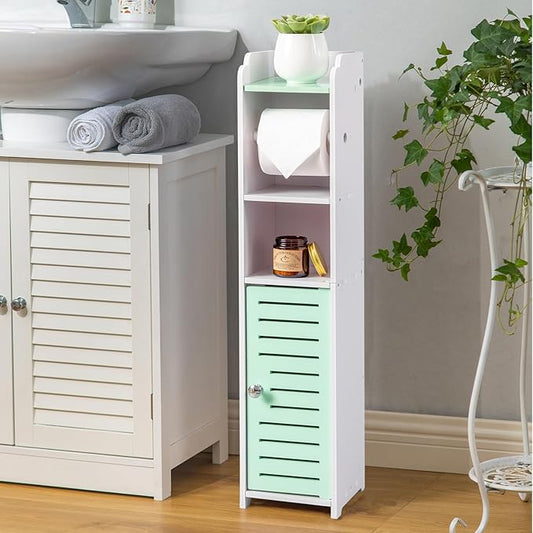AOJEZOR Toilet Paper Holder Stand: Small Bathroom Storage Cabinet - Mint Green - White-NeatNest